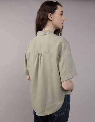 AE Linen-Blend Short-Sleeve Button-Up Shirt