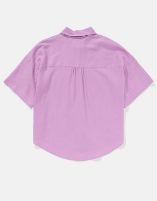 AE Linen-Blend Short-Sleeve Button-Up Shirt