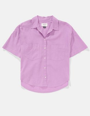 AE Linen-Blend Short-Sleeve Button-Up Shirt