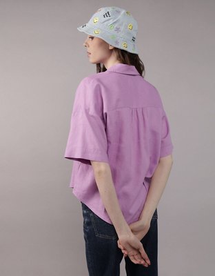 AE Linen-Blend Short-Sleeve Button-Up Shirt