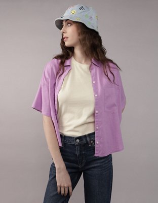 AE Linen-Blend Short-Sleeve Button-Up Shirt