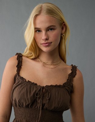 AE Ruched Lace Tank Top