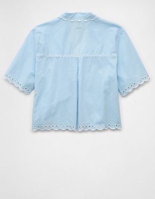 AE Collared Tie Front Embroidered Shirt
