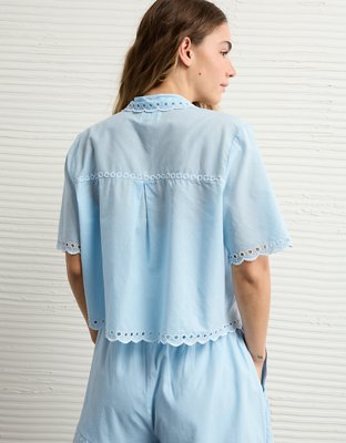 AE Collared Tie Front Embroidered Shirt