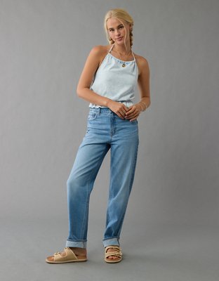 AE Top Halter de Denim con Cuello Alto y Volantes