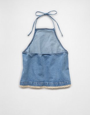 AE Crochet Denim Halter Top