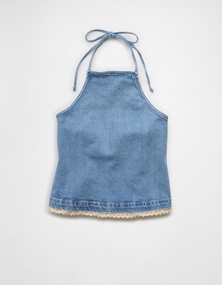 AE Crochet Denim Halter Top