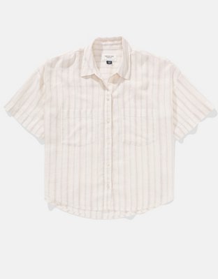 AE Linen-Blend Short-Sleeve Button-Up Shirt