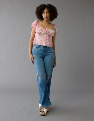 AE Satin Cap Sleeve Patchwork Corset Top