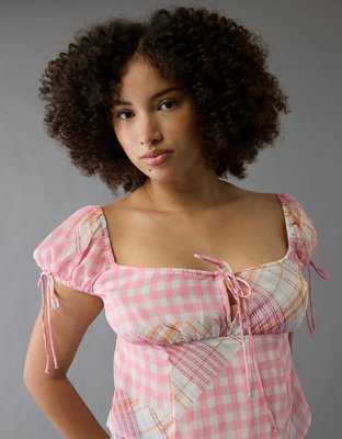 AE Satin Cap Sleeve Patchwork Corset Top