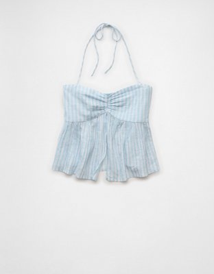 AE Cinched Flyaway Striped Halter Top