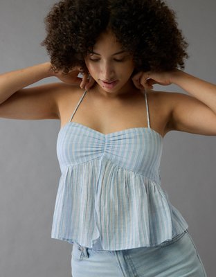 AE Cinched Flyaway Striped Halter Top