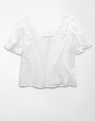 AE Square-Neck Lace Button-Up Shirt