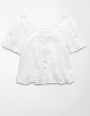 AE Square-Neck Lace Button-Up Shirt