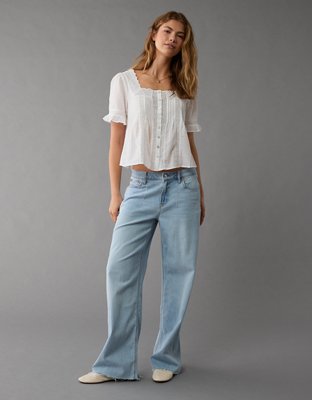 Женские рубашки American Eagle AE Square-Neck Lace Button-Up Shirt — фото 5
