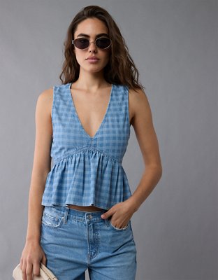 AE V-Neck Denim Babydoll Tank Top