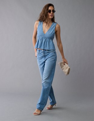 AE V-Neck Denim Babydoll Tank Top