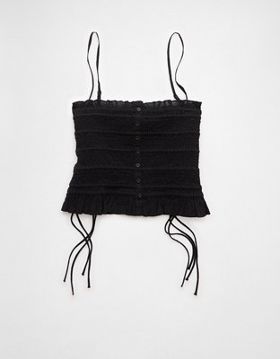 AE Smocked Tie Side Button-Up Tank Top