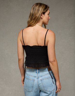 AE Smocked Tie Side Button-Up Tank Top