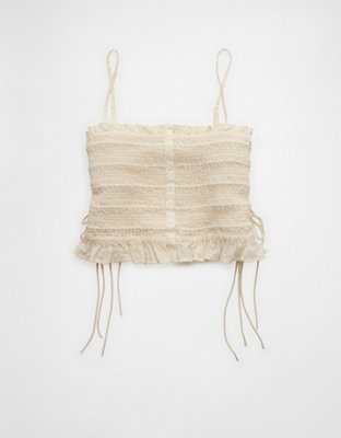 AE Smocked Tie Side Button-Up Tank Top