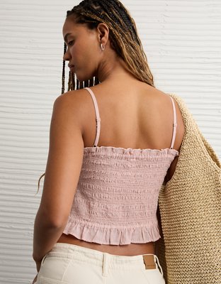 AE Smocked Tie Side Button-Up Tank Top