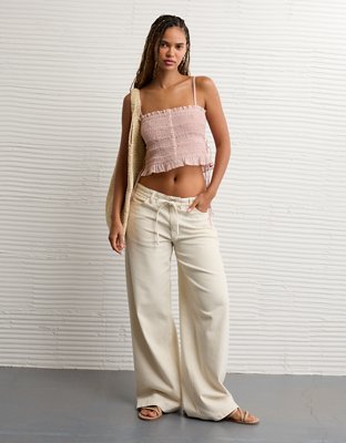 AE Smocked Tie Side Button-Up Tank Top