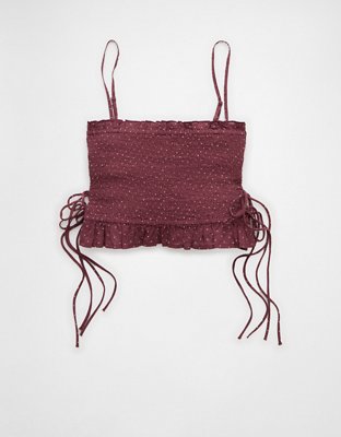 AE Smocked Tie Side Button-Up Tank Top