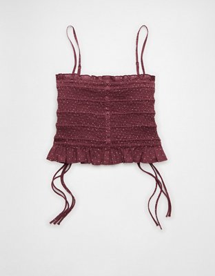 AE Smocked Tie Side Button-Up Tank Top