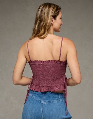 AE Smocked Tie Side Button-Up Tank Top