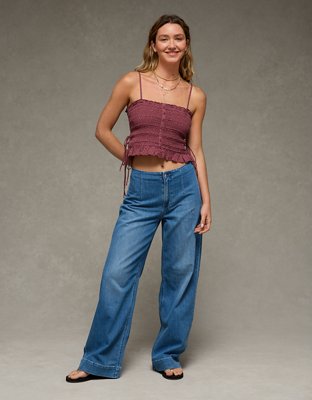 AE Smocked Tie Side Button-Up Tank Top