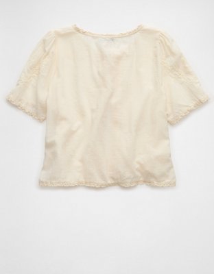 AE Short-Sleeve High Neck Tie Front Shirt