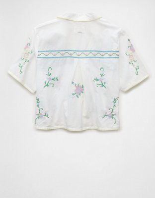 AE Collared Tie Front Embroidered Shirt