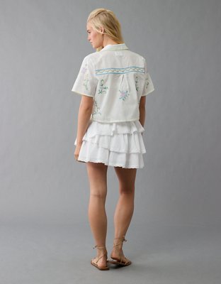 AE Collared Tie Front Embroidered Shirt