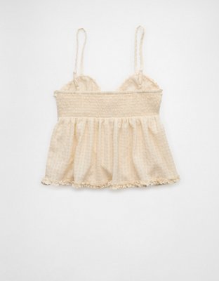 AE Tie Front Ruffle Trim Tank Top
