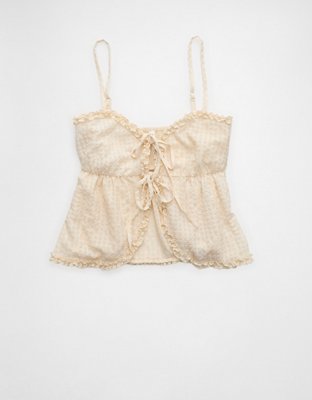 AE Tie Front Ruffle Trim Tank Top