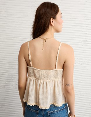 AE Tie Front Ruffle Trim Tank Top