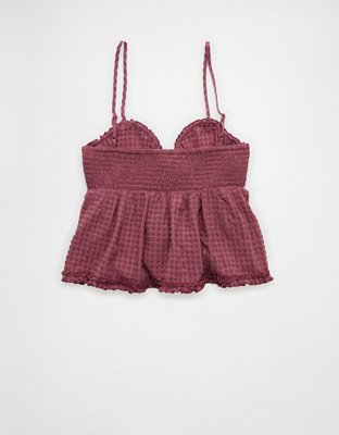 AE Tie Front Ruffle Trim Tank Top