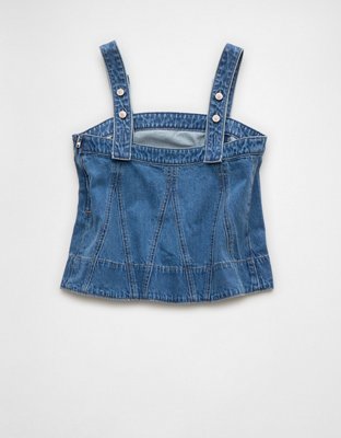 AE Square Neck Pieced Denim Tank Top
