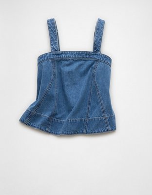 AE Square Neck Pieced Denim Tank Top