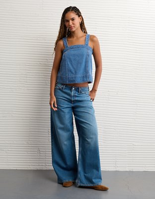 AE Square Neck Pieced Denim Tank Top