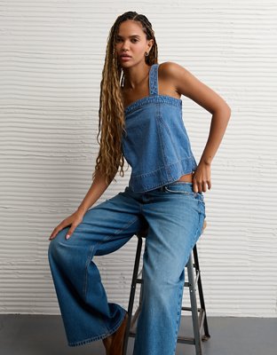 AE Square Neck Pieced Denim Tank Top