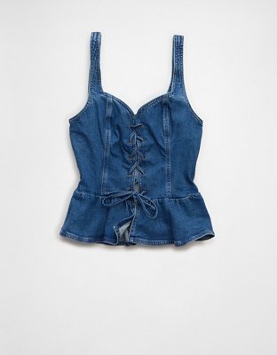 AE Lace-Up Denim Bustier Top