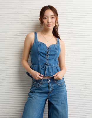AE Lace-Up Denim Bustier Top