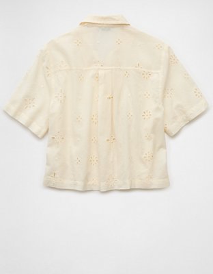 AE Short-Sleeve Embroidered Button-Up Shirt