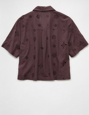 AE Short-Sleeve Embroidered Button-Up Shirt