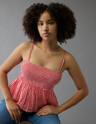 AE Smocked Gingham Babydoll Cami