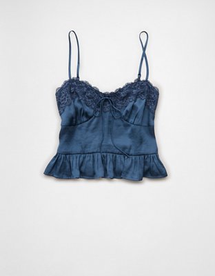 トップス Satin Combination Peplum Tank Top AE Satin Peplum Tank Top