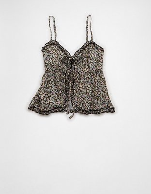 AE Tie Front Ruffle Trim Tank Top