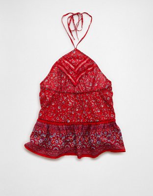 AE Y-Neck Lacy Halter Top