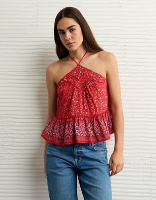 AE Y-Neck Lacy Halter Top